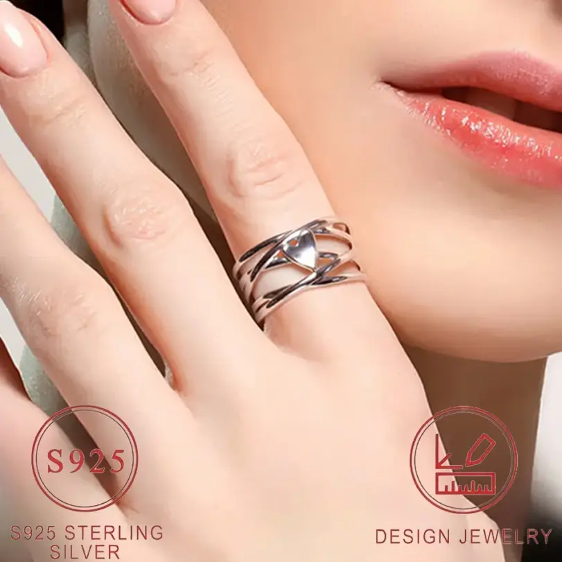 Anillo de Plata de Ley 925 con Forma de Corazón, Estilo Francés Chic, Diseño Único, Joyería de Moda para Mujer, Perfecto para Accesorios Diarios 3