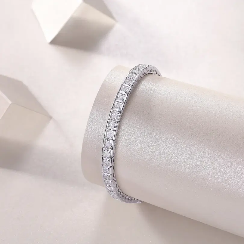 Pulsera de moissanita de 3mm para mujer s925, pulsera de moissanita para mujer, pulsera de moissanita completa de princesa de Color D para mujer 4