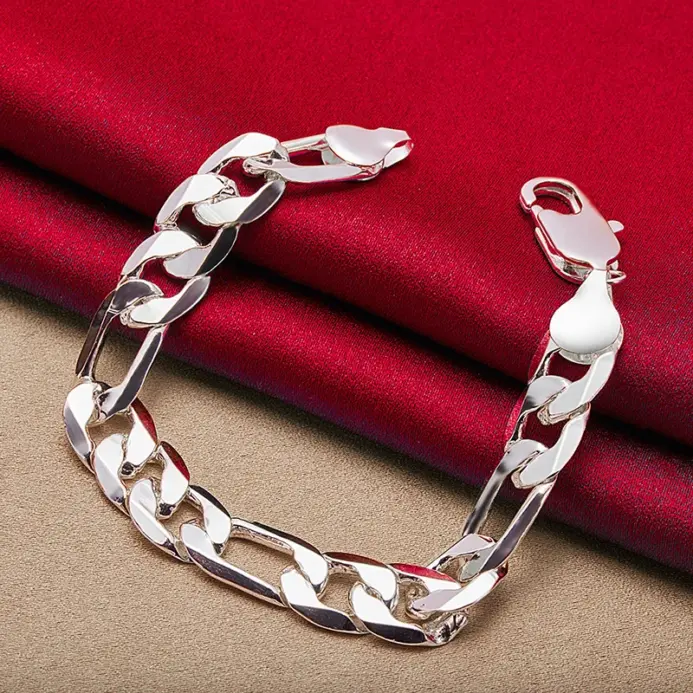 🇮🇹 Pulsera "Figaro Grand S925" – Plata Sólida 12mm (Estilo Italiano) 2