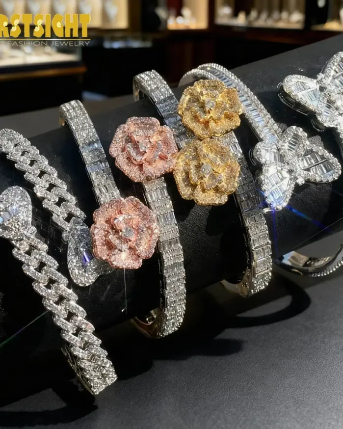 2025 nuevo Iced Out Bling abierto corazón flor encanto pulsera AAA CZ circón mariposa brazalete para hombres mujeres Hip Hop joyería de lujo 1