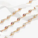 Pulseras de flores coloridas para hombre y mujer, brazaletes de 19 cm x 7mm, circón dorado plateado, joyería de moda 1