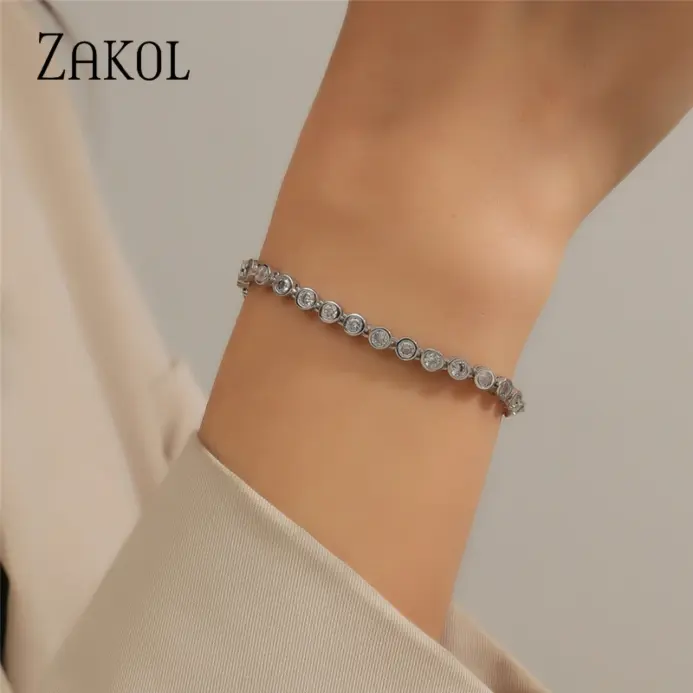 Pulseras de tenis de circonita cúbica para hombres y mujeres, Color plateado, cadena Iced Out, joyería de boda de cristal, moda clásica 2