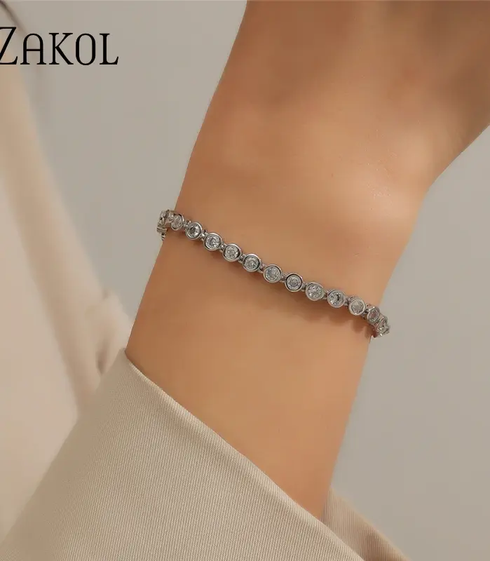 Pulseras de tenis de circonita cúbica para hombres y mujeres, Color plateado, cadena Iced Out, joyería de boda de cristal, moda clásica 2