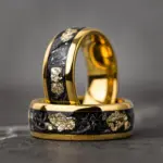 Anillo de tungsteno con meteorito de 8 mm para hombre, joyería de moda, anillos de boda para hombre, anillos de compromiso con incrustaciones de hoja de oro, regalos finos, ajuste cómodo. 2