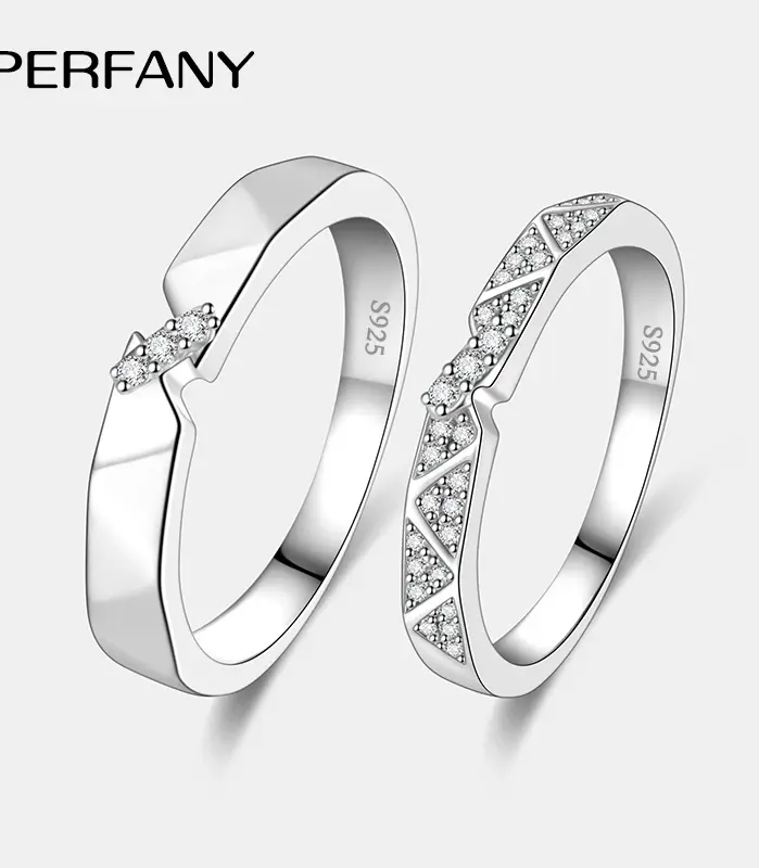 PERFANY, anillo de moissanita para mujeres y hombres, anillo de plata pura S925 para parejas, joyería Simple de moda para boda, regalo de cumpleaños 1