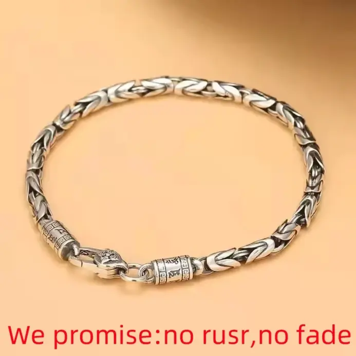 Suministro directo de fábrica, pulsera de bambú de Plata de Ley 925, estilo retro a la moda, regalo de joyería de bambú con personalidad punk para hombres y mujeres 2