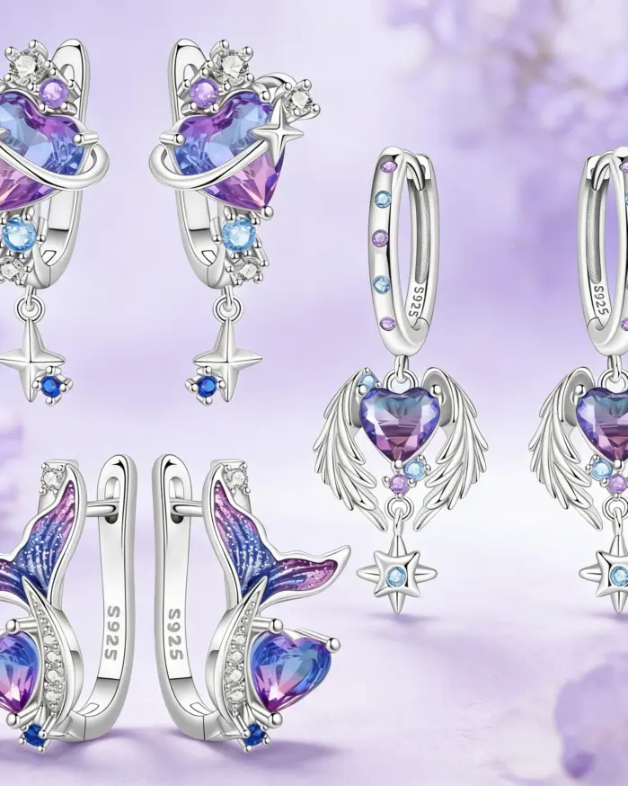 ❤️ Pendientes "Heart Prism" – Plata S925 (Edición Color & Brillo) 1