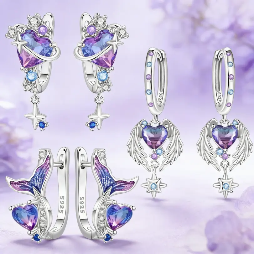 ❤️ Pendientes "Heart Prism" – Plata S925 (Edición Color & Brillo) 1