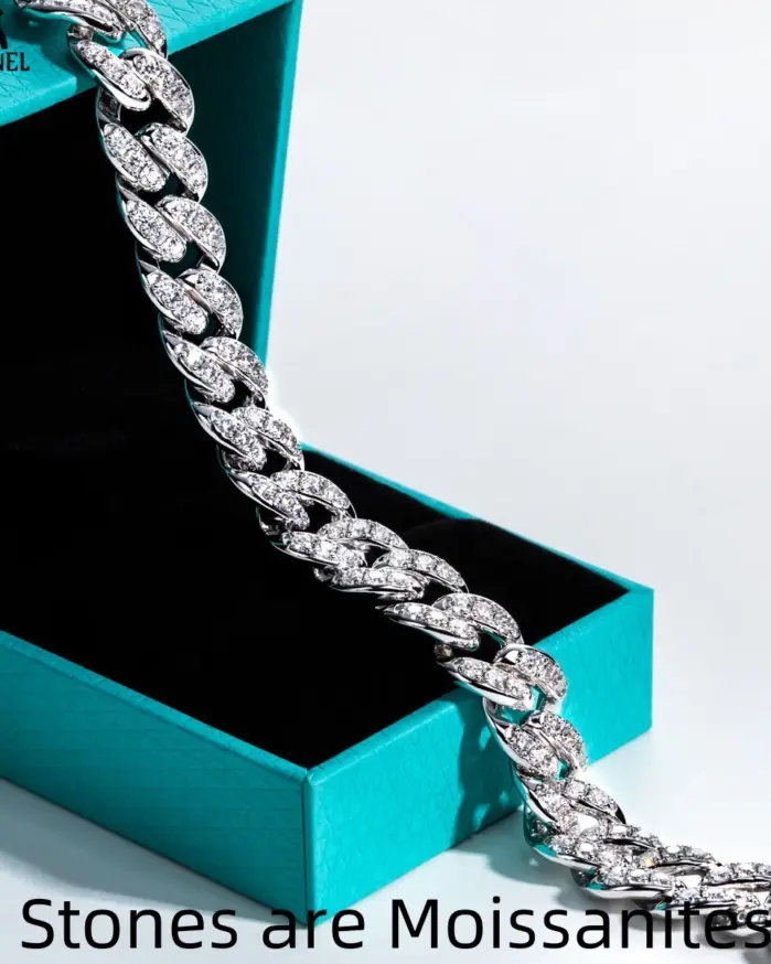pulsera cubana de moissanita, Plata de Ley 925 de Hip Hop, 1,2mm/1,5mm/2mm, llamativo de Metal pesado llamativo para hombres y mujeres 1