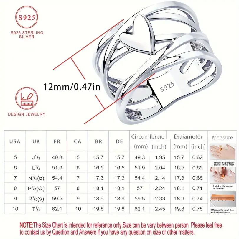 Anillo de Plata de Ley 925 con Forma de Corazón, Estilo Francés Chic, Diseño Único, Joyería de Moda para Mujer, Perfecto para Accesorios Diarios 5