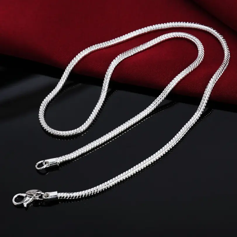 40-75 cm Plata de Ley 925 1 MM/2 MM/3 MM collar de cadena de serpiente sólida para hombres mujeres joyería de moda para colgante envío gratis 3