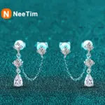 pendientes de cadena de moissanita para mujer, aretes de diamante de laboratorio brillante, de Plata de Ley 925, joyería 1