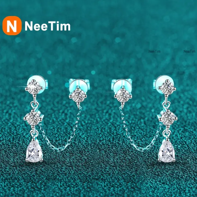 pendientes de cadena de moissanita para mujer, aretes de diamante de laboratorio brillante, de Plata de Ley 925, joyería 1