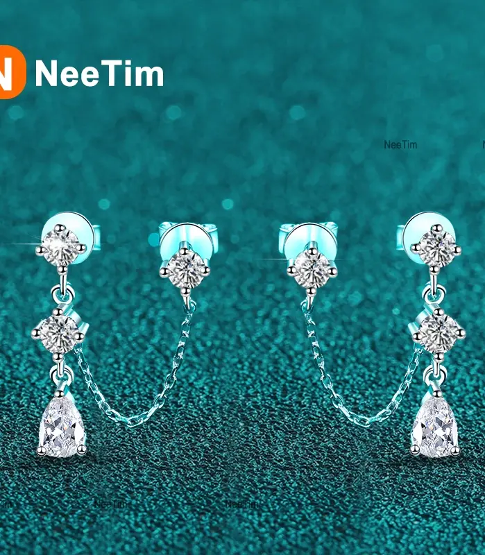 pendientes de cadena de moissanita para mujer, aretes de diamante de laboratorio brillante, de Plata de Ley 925, joyería 1