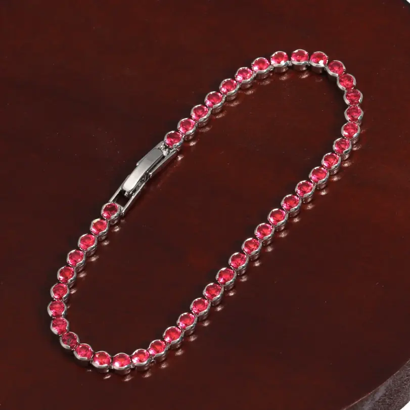 Buena calidad Simple redondo Cubic Zirconia Rosa rojo 5A CZ pulsera de cadena de tenis joyería clásica de moda para mujer 6