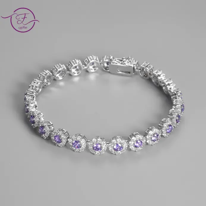 Pulsera de tenis brillante para mujer, brazalete de cristal de circonia cúbica chapado en plata S925, joyería exquisita elegante, regalo de boda FCGJHW 1