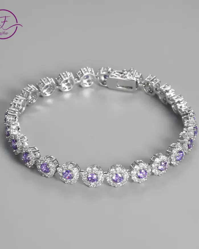 Pulsera de tenis brillante para mujer, brazalete de cristal de circonia cúbica chapado en plata S925, joyería exquisita elegante, regalo de boda FCGJHW 1