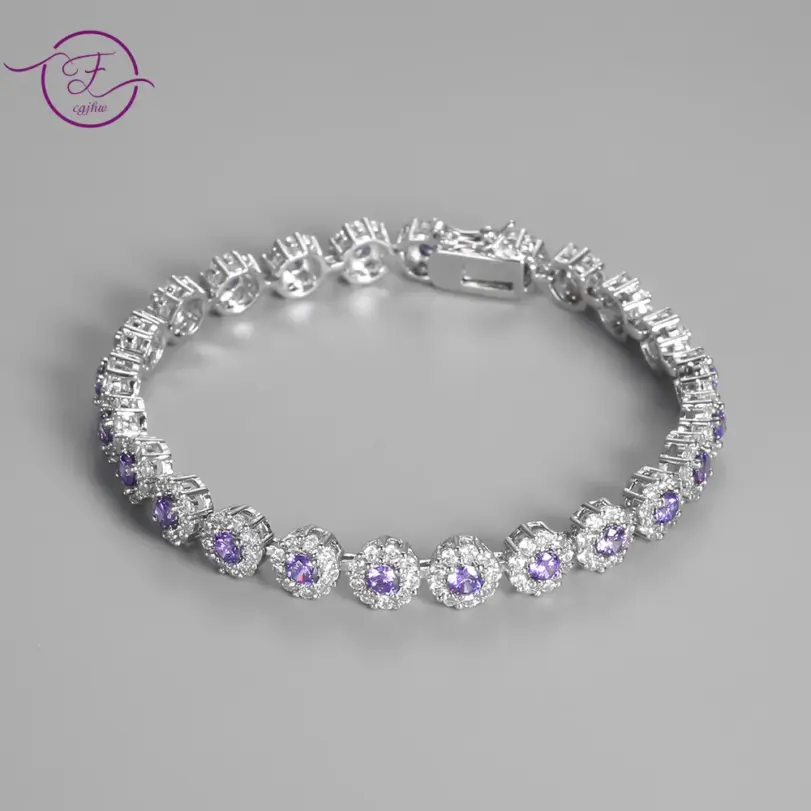 Pulsera de tenis brillante para mujer, brazalete de cristal de circonia cúbica chapado en plata S925, joyería exquisita elegante, regalo de boda FCGJHW 1