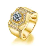 Anillo de Plata de Ley 925 Original, anillos redondos de diamante moissanita para hombre, Color oro rosa, joyería fina gruesa de lujo para novios de boda 7