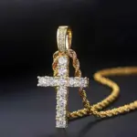 Collar largo de cadena trenzada de 60cm para mujeres/hombres, collar con colgante de Cruz de circonia cúbica de lujo a la moda, accesorios de amor para regalo 1
