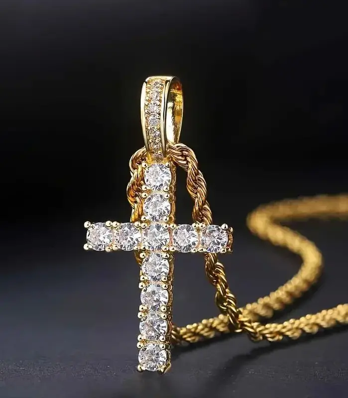 Collar largo de cadena trenzada de 60cm para mujeres/hombres, collar con colgante de Cruz de circonia cúbica de lujo a la moda, accesorios de amor para regalo 1