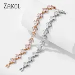 pulseras nupciales de circonia cúbica a la moda para mujer, brazaletes con dijes de hojas de Color oro blanco, joyería de boda de cristal transparente BP2178 3