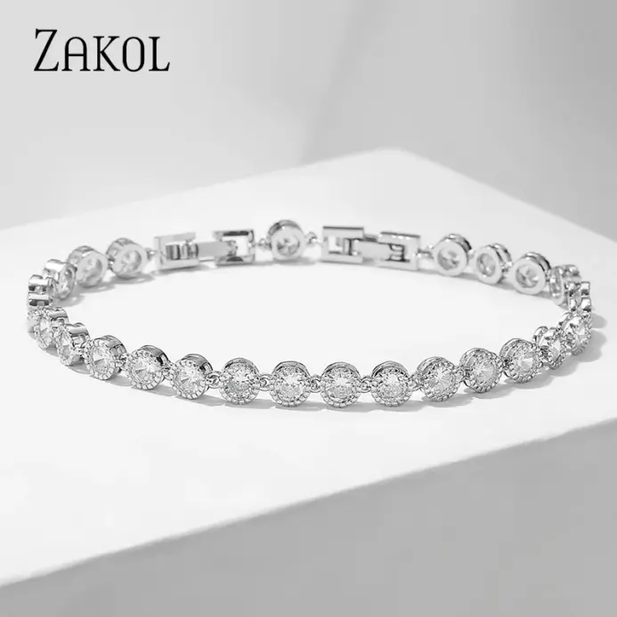 Pulseras de tenis de circonita cúbica para hombres y mujeres, Color plateado, cadena Iced Out, joyería de boda de cristal, moda clásica 1