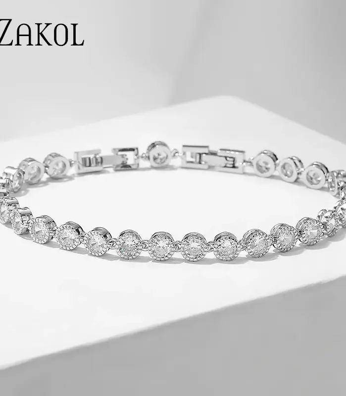 Pulseras de tenis de circonita cúbica para hombres y mujeres, Color plateado, cadena Iced Out, joyería de boda de cristal, moda clásica 1