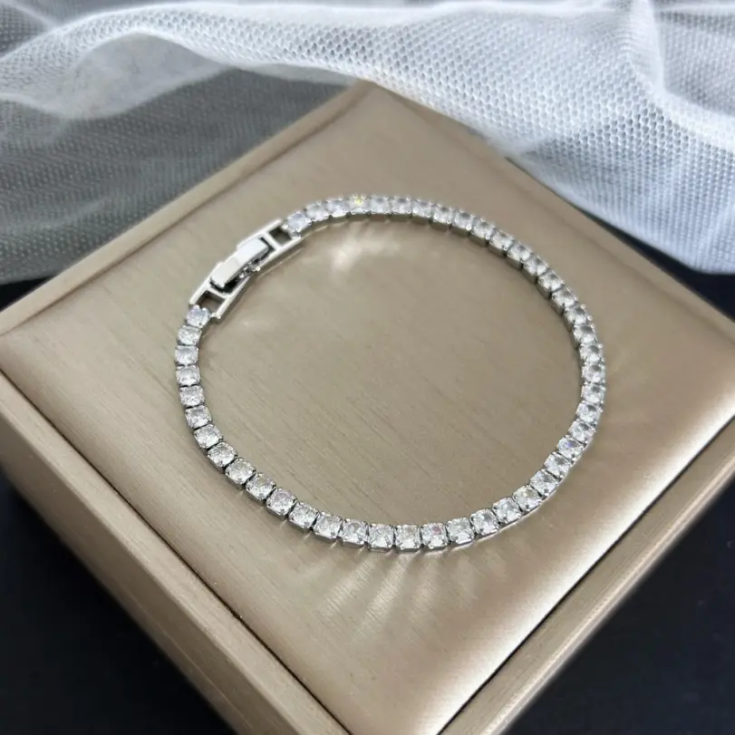 Pulseras de tenis de cadena de circonia de 4mm de Color dorado/plateado de acero inoxidable para mujer, Pulsera de 16/18 cm, regalos de joyería de lujo 5