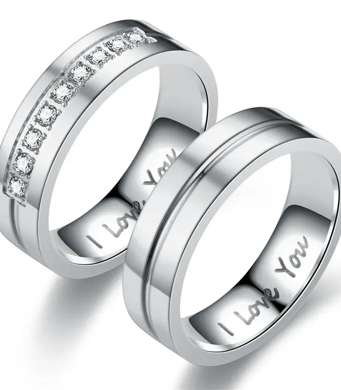 Anillo de Acero de Titanio para Hombre y Mujer, Anillo Clásico con Letra I Love You, Joyería de Color Dorado para Parejas, Regalo de Boda, Accesorios 2