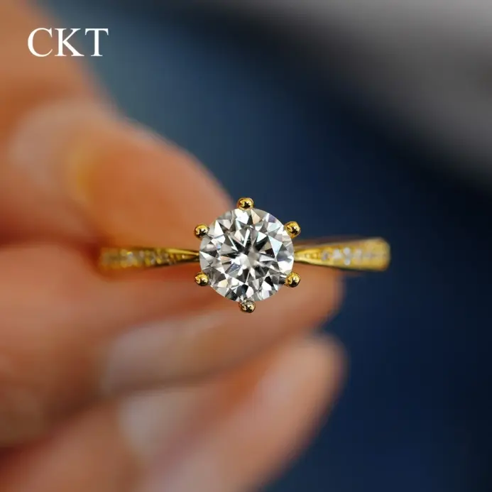 Anillo CKT 100% de oro auténtico de 18k, moissanita de 1ct con certificado, joyería de boda de lujo para mujer, regalo de compromiso de verano sin deslustre 2
