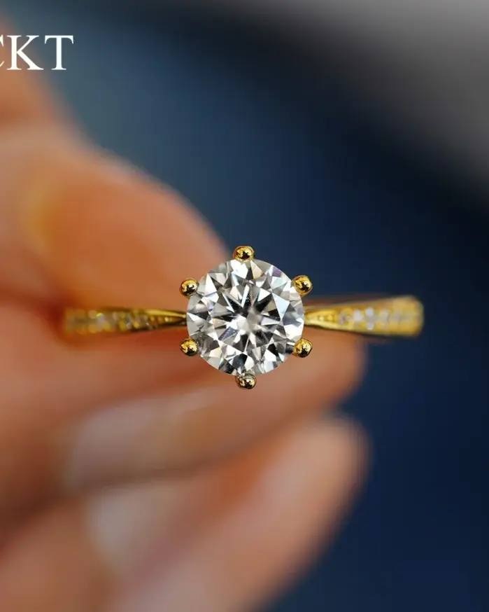 Anillo CKT 100% de oro auténtico de 18k, moissanita de 1ct con certificado, joyería de boda de lujo para mujer, regalo de compromiso de verano sin deslustre 2