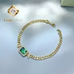 GoldAether - Pulsera de Lujo para Mujer, 100% Oro Real de 18k, Estilo Vintage con Esmeraldas y Diamantes, Pulsera Cuadrada con Moissanita 1