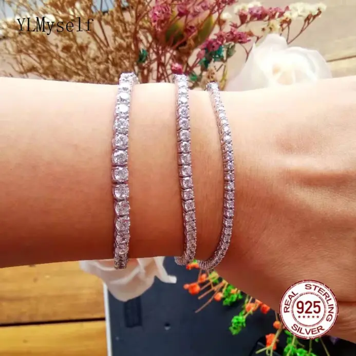 Pulsera de tenis de 15-22 CM, joyería de Material puro 925, 2/3/4mm, 5A, CZ, regalo eterno para esposa, joyería de plata de ley Real brillante 2