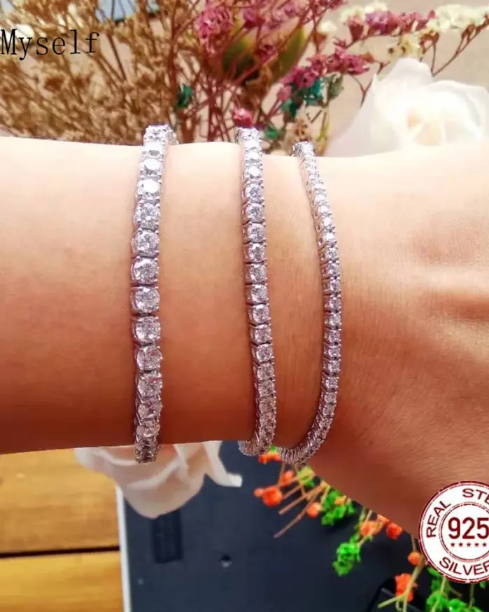 Pulsera de tenis de 15-22 CM, joyería de Material puro 925, 2/3/4mm, 5A, CZ, regalo eterno para esposa, joyería de plata de ley Real brillante 2