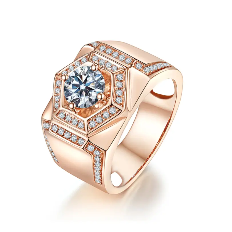 Anillo de Plata de Ley 925 Original, anillos redondos de diamante moissanita para hombre, Color oro rosa, joyería fina gruesa de lujo para novios de boda 4