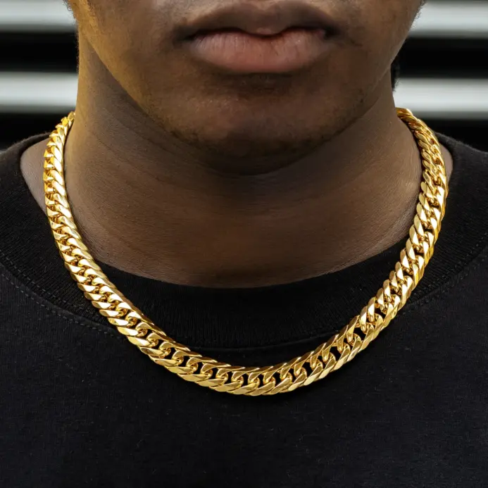 Collares de cadena de eslabones cubanos chapados en oro de 18 quilates para hombre, pulsera de acero inoxidable 316L, regalos de joyería de Hip Hop 1