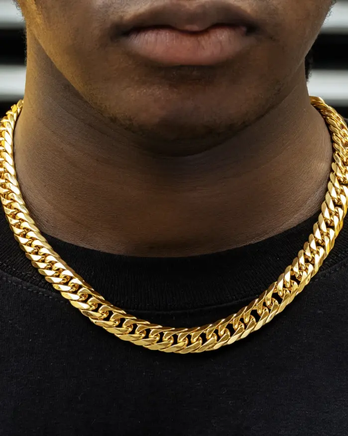 Collares de cadena de eslabones cubanos chapados en oro de 18 quilates para hombre, pulsera de acero inoxidable 316L, regalos de joyería de Hip Hop 1