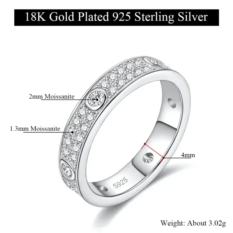 2025 eternidad Moissanite Band 2,0 Mm pareja anillo de boda chapado en oro blanco de 18 quilates joyería de plata de ley 925 auténtica anillo de mujer de lujo 6