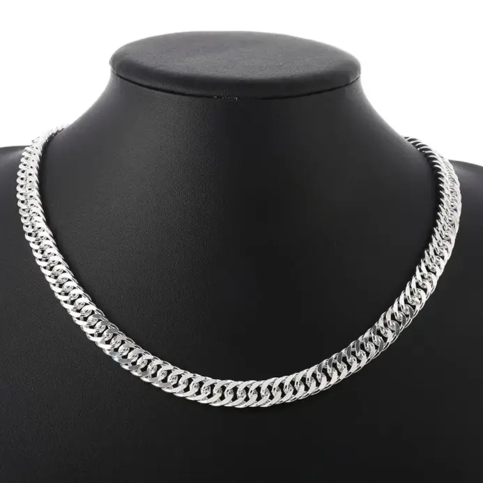 Collares de plata de ley 925 para hombres y mujeres, cadena de 6MM de ancho, joyería de moda, regalo de vacaciones, fiesta de boda, 50-60cm 1
