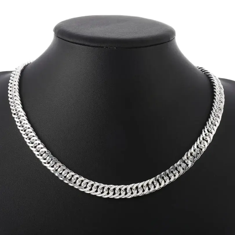 Collares de plata de ley 925 para hombres y mujeres, cadena de 6MM de ancho, joyería de moda, regalo de vacaciones, fiesta de boda, 50-60cm 1