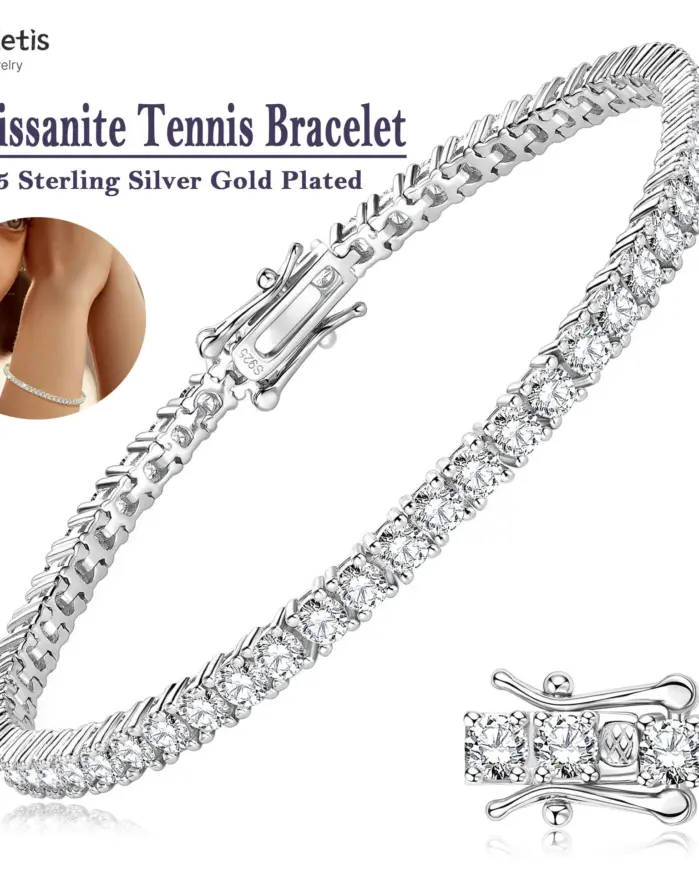 Pulsera de tenis Moissanite para mujer, chapado en oro blanco de 18 quilates, plata de 3mm, Color D VVS1, joyería para fiesta y boda, pulseras para mujer y hombre 1