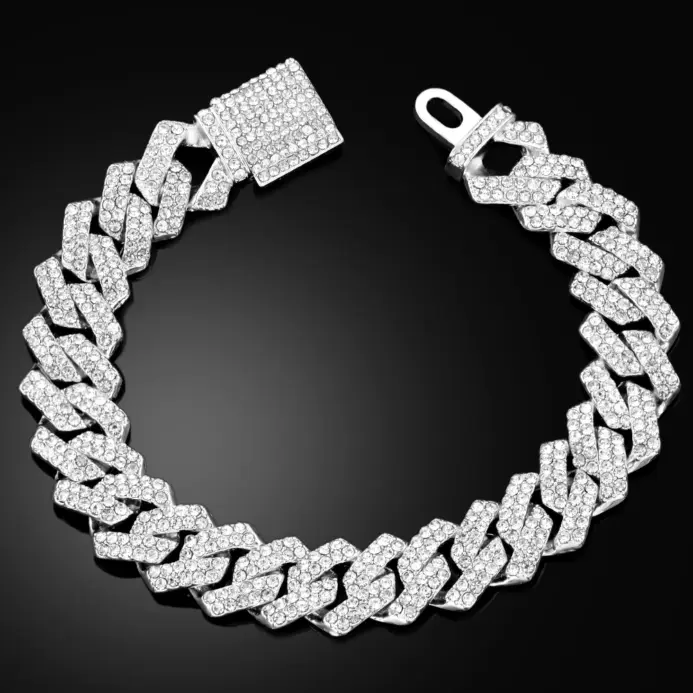 Pulseras de cadena cubana con eslabones helados de 14MM para hombres y mujeres, diamantes de imitación completos, pulsera cubana gruesa de Miami, regalo de joyería Punk Hip Hop 2