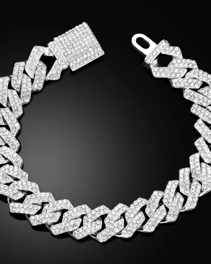 Pulseras de cadena cubana con eslabones helados de 14MM para hombres y mujeres, diamantes de imitación completos, pulsera cubana gruesa de Miami, regalo de joyería Punk Hip Hop 2