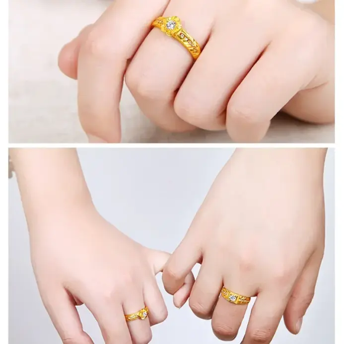 Anillo VivoGoldDiamond 9999 de Oro Real de 24K, Anillo de Pareja Vietnam Shajin, Accesorios de Boda, Regalo 2