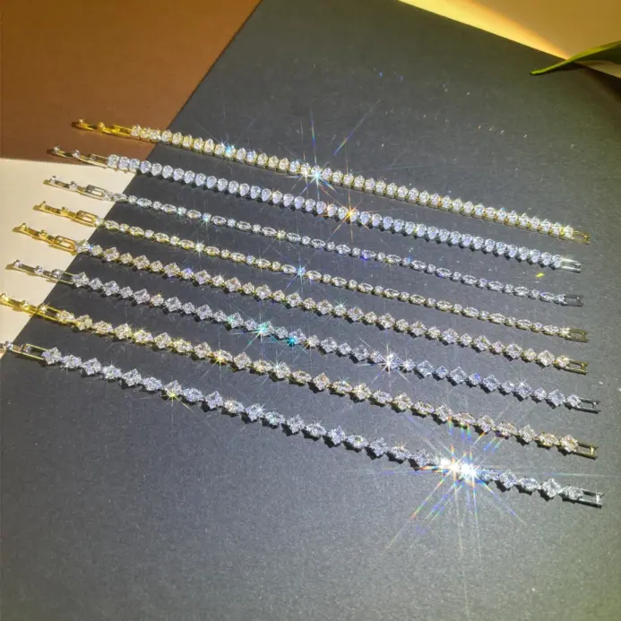 Pulseras de tenis de circonita cúbica brillante para mujer, cadena de Color plateado apilable y delicada de lujo, joyería de boda para banquete CZ de cristal 2