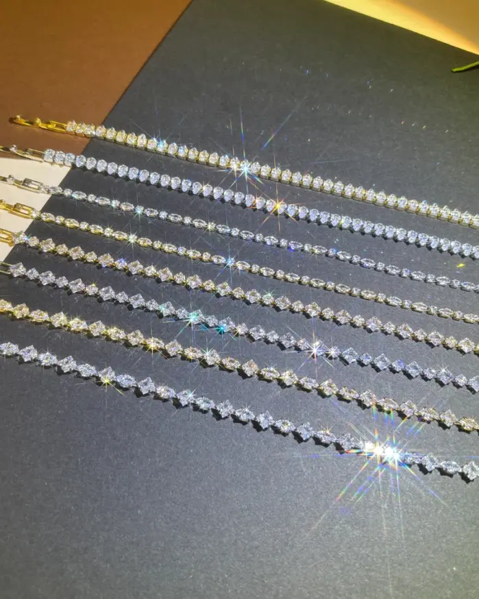Pulseras de tenis de circonita cúbica brillante para mujer, cadena de Color plateado apilable y delicada de lujo, joyería de boda para banquete CZ de cristal 2