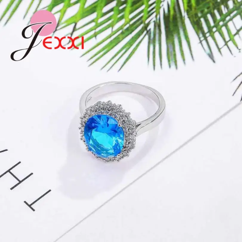 Anillos de plata auténtica S925 para mujer, anillo de circón azul, piedra azul claro, regalo romántico, joyería de compromiso, tamaño 6-10 4