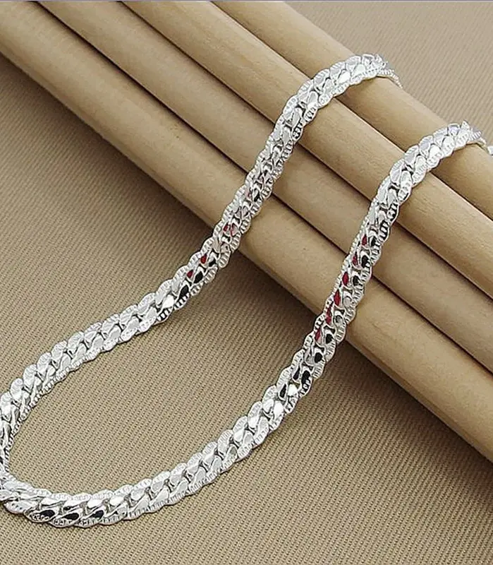 Collar de plata de ley 925 con cadena lateral de 5mm, 16/18/20/22/24 pulgadas, joyería de compromiso de boda a la moda para hombre y mujer 1