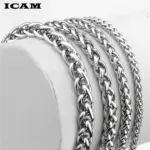 Pulsera y brazalete ICAM para hombre, regalo de Navidad 2018, pulsera de acero inoxidable, eslabones de Color plateado, joyería de doble cadena de trigo, envío directo 1